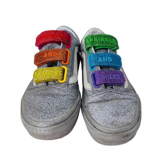 Vans Old Skool‎ V Four Shop Skate Sneakers Glitter Rainbow Silver Size W5 M3.5 - Picture 3 of 9